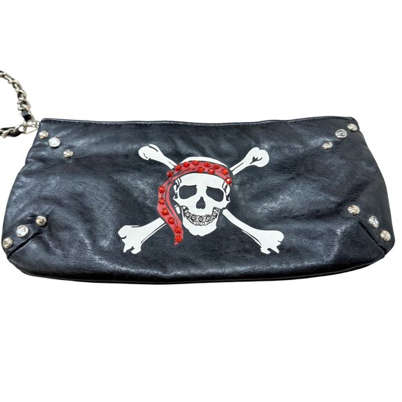 Biker Chick Skull Wristlet Edgy Pirate Bootie Crossbones VTG 80s Black Cute Goth - Picture 13 of 13